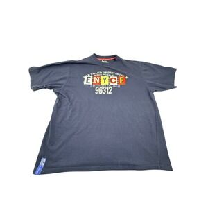 Enyce Mens T-Shirt Navy Blue Embroidered Graphic Logo 100% Cotton 2XL Y2K